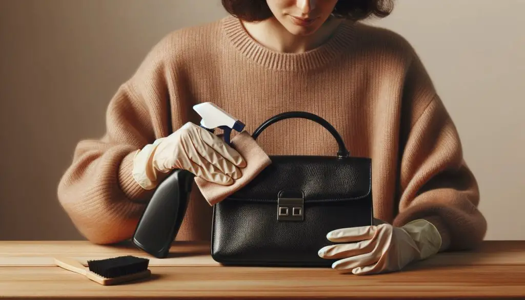 Applying cleaner to purse